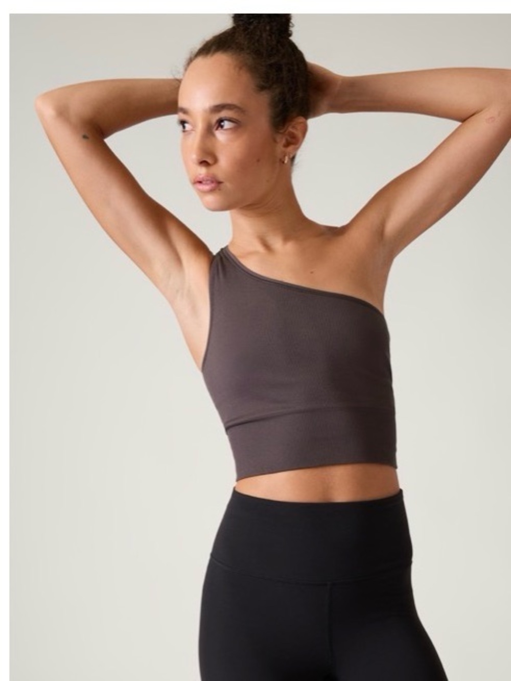 Athleta Aurora One-Shoulder Cropped Tank Top in Smoke Almond Purple Brown, XL